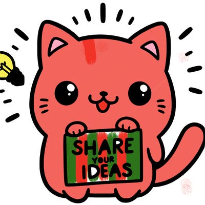 a cute cat saying share your ideas