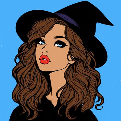 realistic witch girl with wavy hair and lips