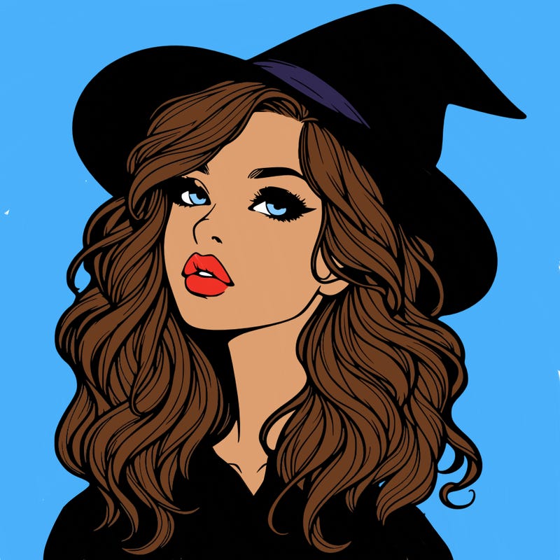 realistic witch girl with wavy hair and lips
