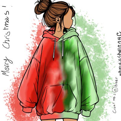 realistic girl with a oversized sweatshirt on and a bun