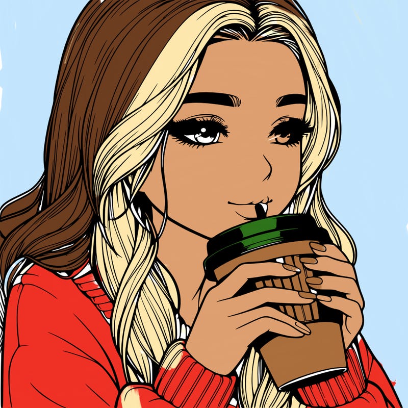 realistic girl drinking coffee