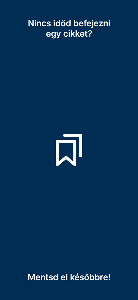 Telex app screen with a bookmark icon and Hungarian text about saving articles to read later