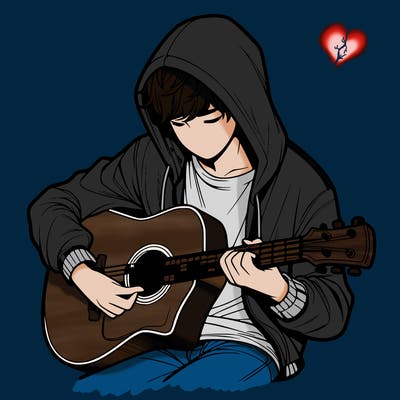 realistic boy in hoodie playing guitar