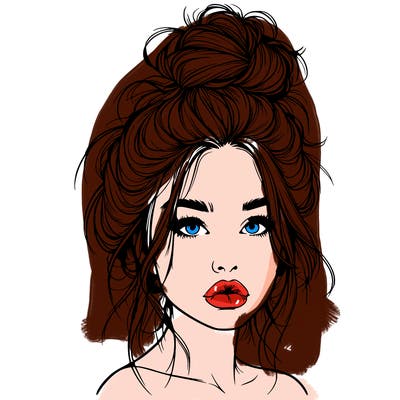 realistic girl with a messy bun and she has lips