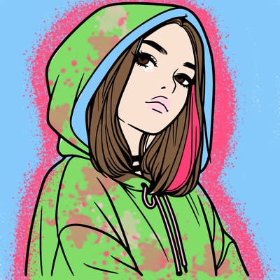 a realistic girl in a hoodie