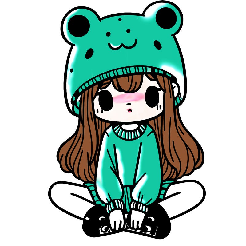 a girl wearing a frog hat and some frog socks
