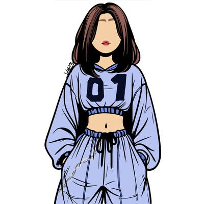 realistic girl faceless with baggy pants and a crop top