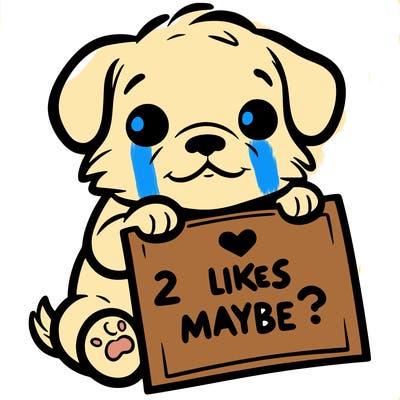 a puppy holding a sign that says 2 likes maybe?