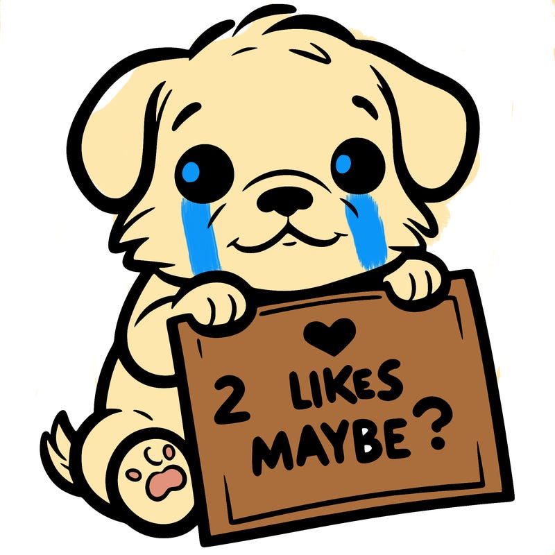a puppy holding a sign that says 2 likes maybe?