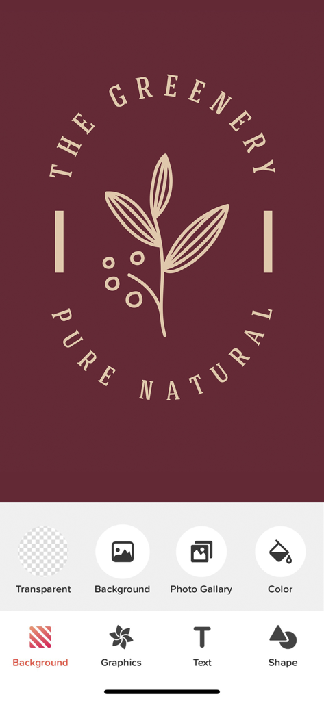 Logo Maker - Logo Design Shop - Mobile app interface for Logo Maker showing a minimalist botanical logo design with editing tools