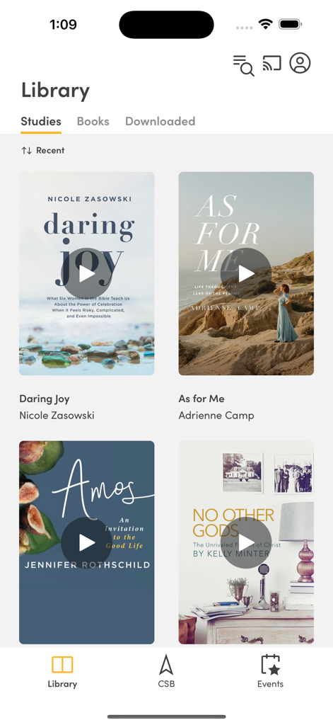 Lifeway On Demand - Interface of the Lifeway On Demand app library displaying a collection of video-based Bible studies from various authors.