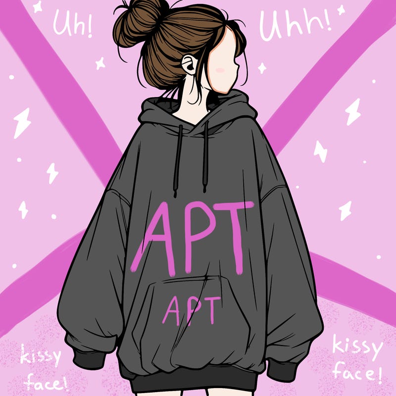 realistic girl with a oversized sweatshirt on and a bun