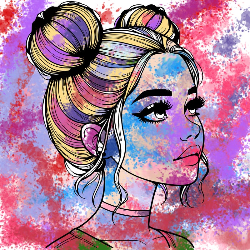 realistic girl with buns on the top of her head