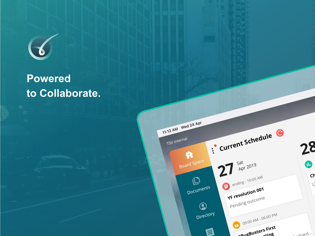 Board.Vision for iPad - Board.Vision iPad app interface showing the executive dashboard with meeting schedules and board document management