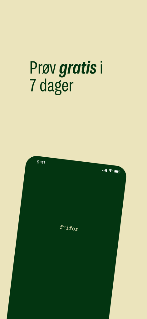 Frifor mobile app screen showing a 7 day free trial promotion