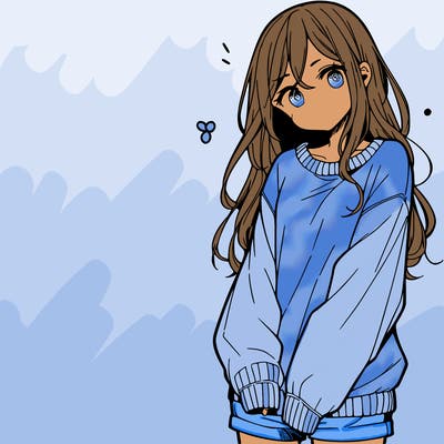 manga teen girl  in a sweater and baggy pants