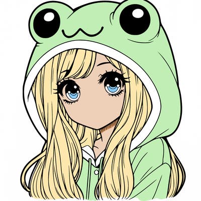 a pretty girl wearing a frog hoodie portrait with long hair