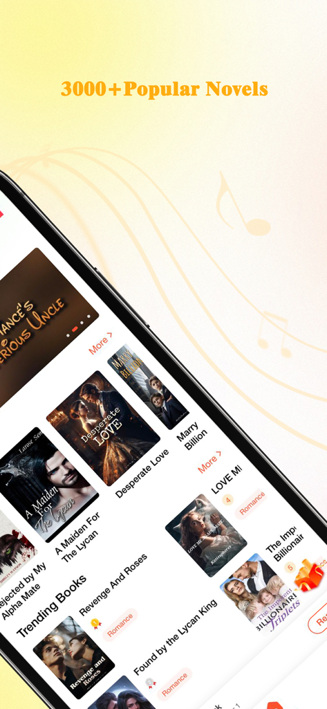 EasyNovel - EasyNovelアプリの画面に、トレンドのロマンス＆狼男のウェブ小説のカバーが表示されています。