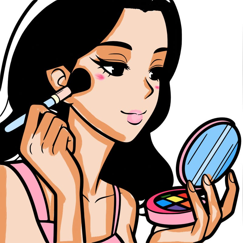 little girl putting on makeup