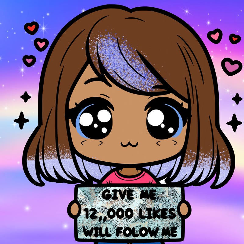 cute girl saying give me 12,000 likes and i will follow you