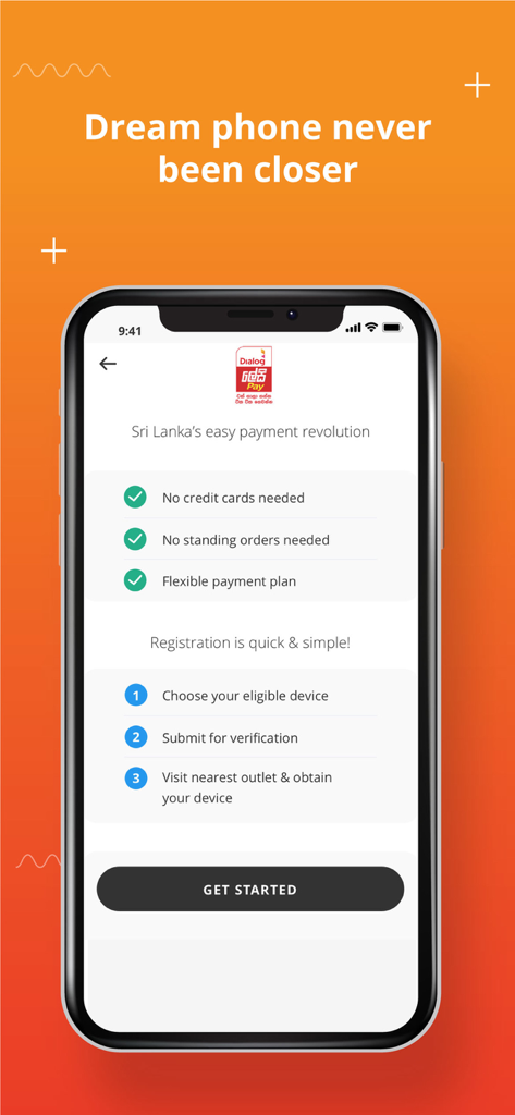 Genie - Genie app screen showcasing Lesi Pay device loan features with simple registration steps for a new phone