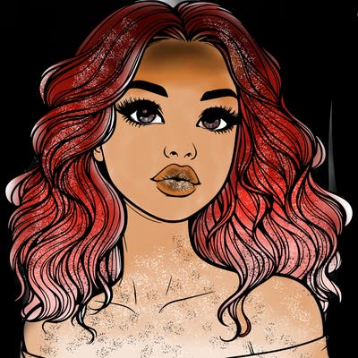 realistic girl with wavy hair and lips