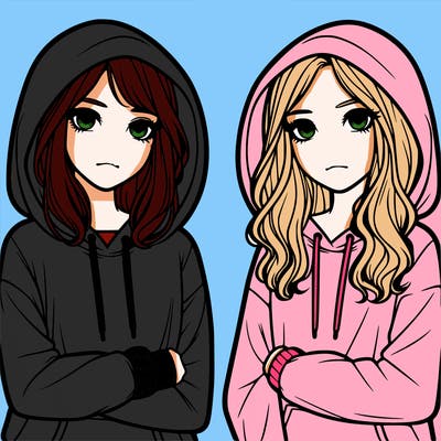 two girls and hoodies