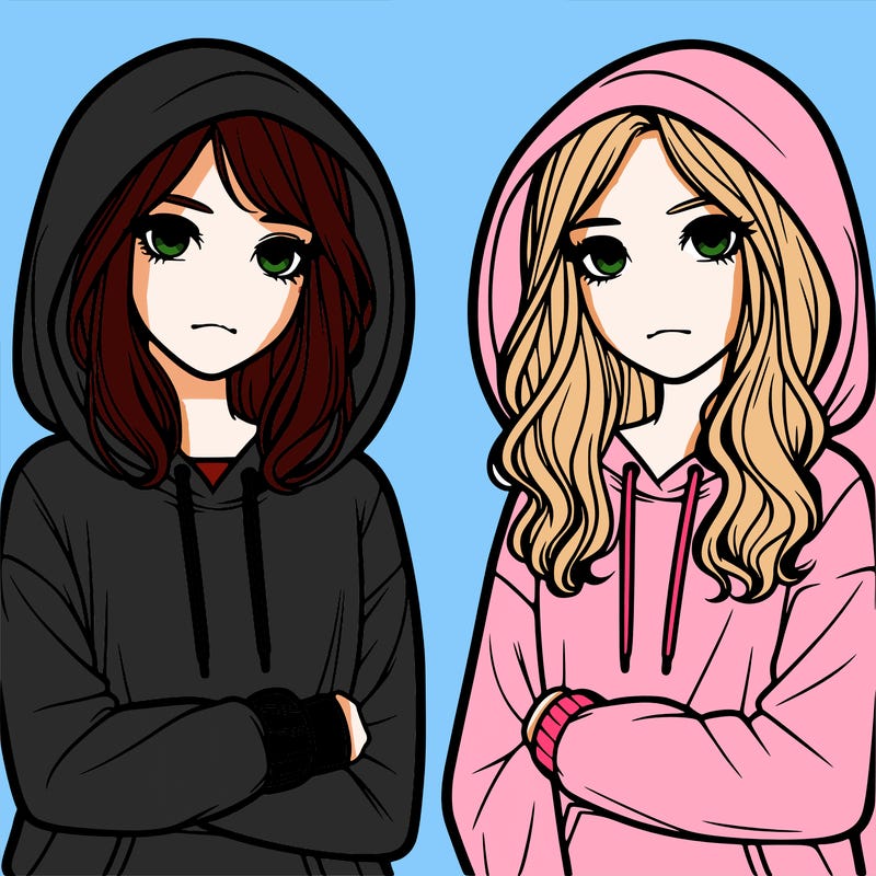 two girls and hoodies