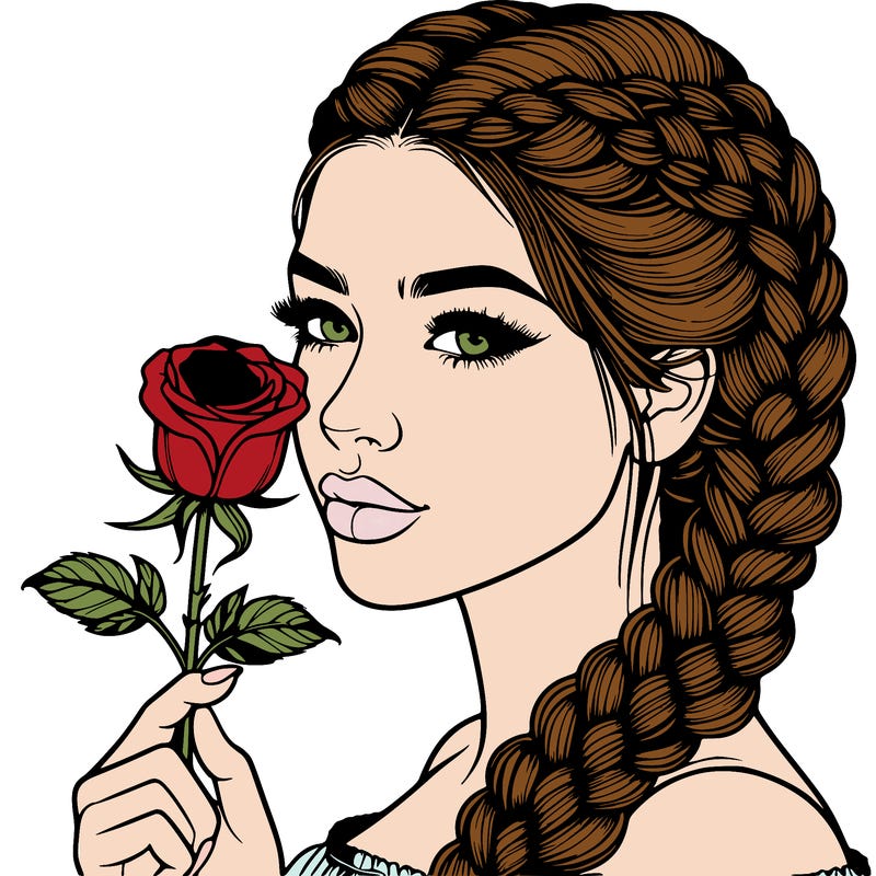 realistic woman with braids holding a single rose