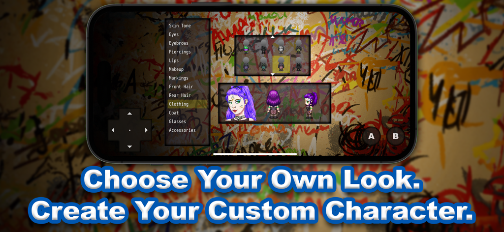 The Tribe Game - Menu de création de personnage dans The Tribe Game montrant diverses options de personnalisation comme les cheveux et le maquillage