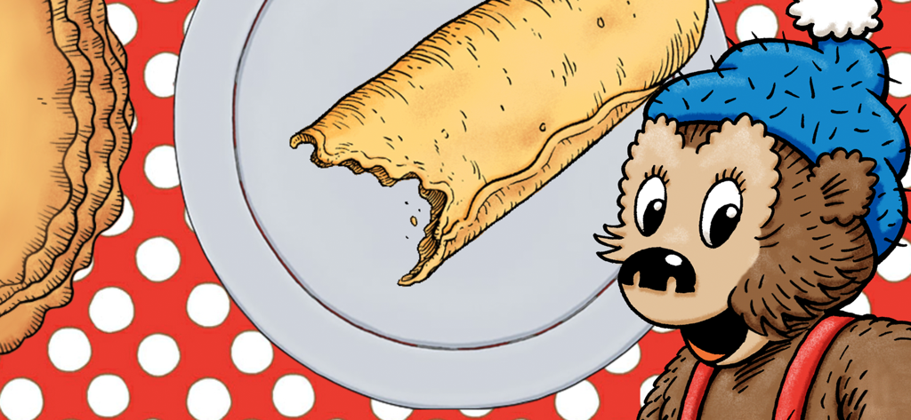 Rasmus Klump - Rasmus Klump character next to a plate with a pancake