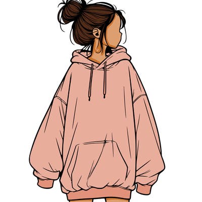 realistic girl with a oversized sweatshirt on and a bun