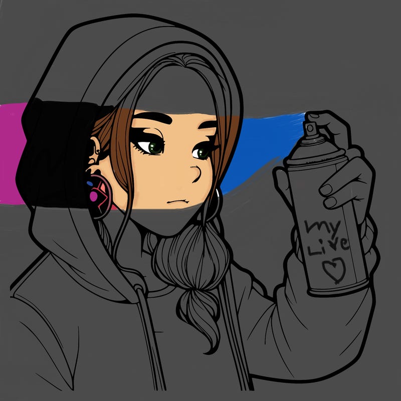 a realistic girl, spray painting