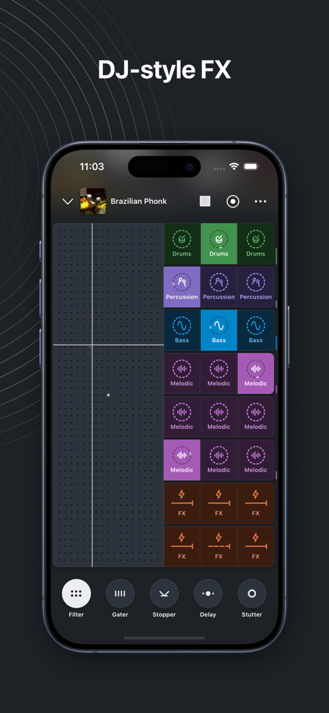Launchpad - Music & Beat Maker - Launchpad app interface displaying DJ-style effects and a colorful music production grid.