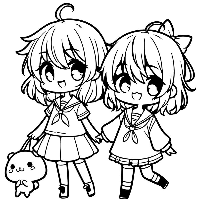 cute manga character with friend
