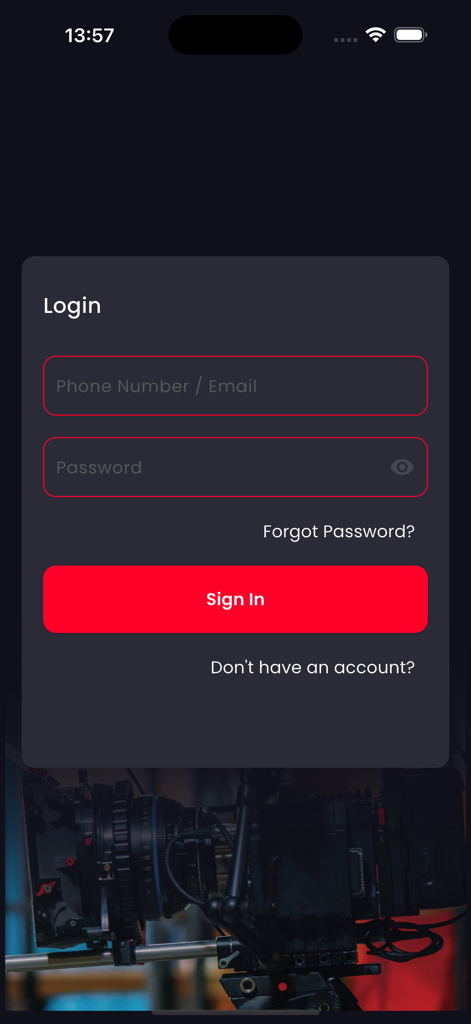 MBC Plus - Pantalla de inicio de sesión de la aplicación MBC Plus con campos de correo electrónico y contraseña sobre un fondo oscuro