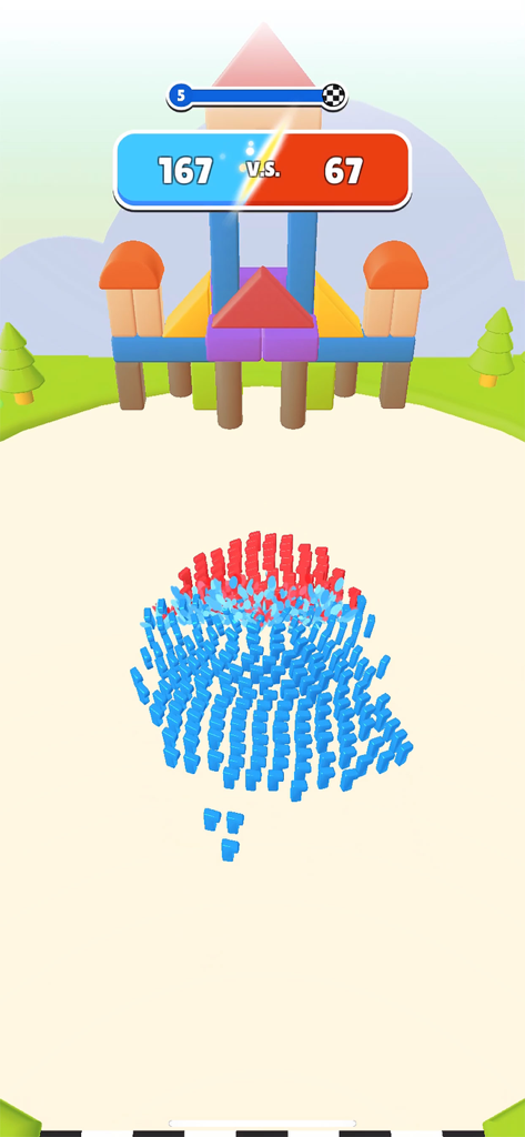 Number Run 3D - Gameplay screenshot of Number Run 3D showing a crowd battle between blue and red teams with numerical scores
