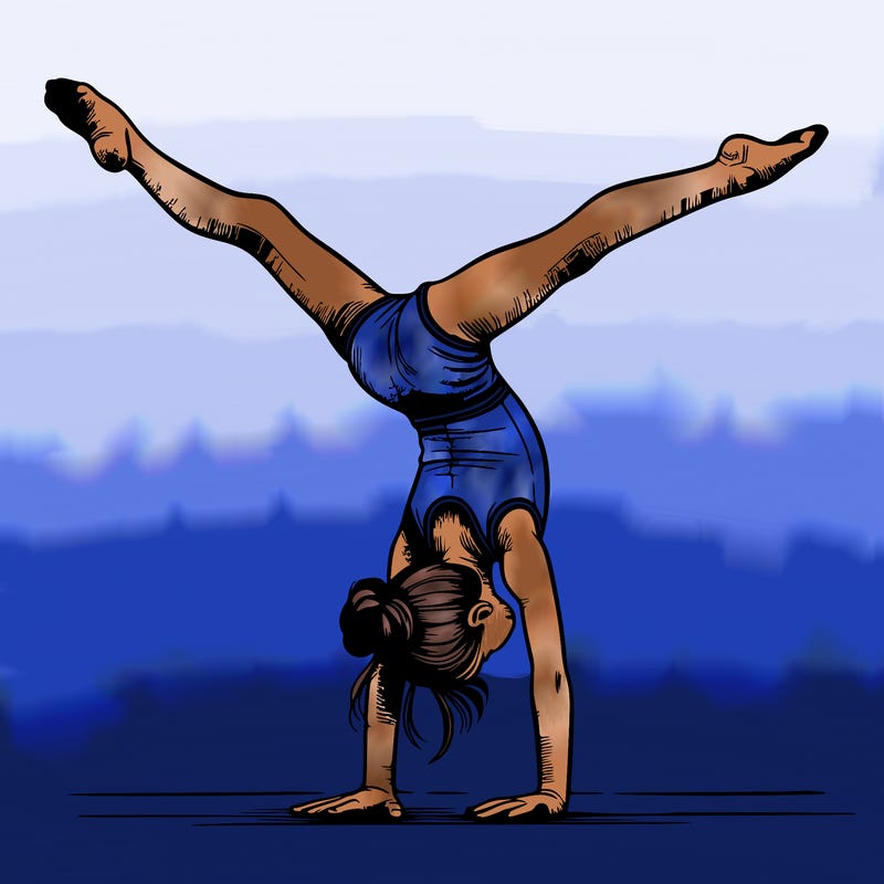 realistic gymnastic hand stand girl in four splits