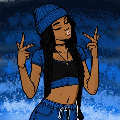 realistic teenage girl with braids and a beanie and crop top doing 🫶🏼