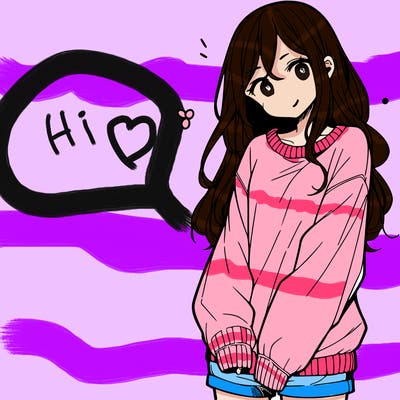 manga teen girl  in a sweater and baggy pants