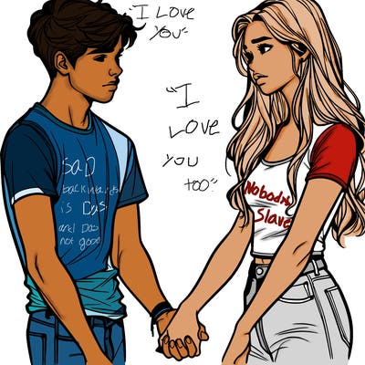 realistic teen couple holding hands