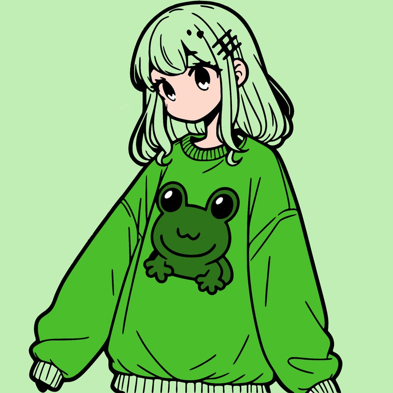 girl wearing frogging sweatshirt