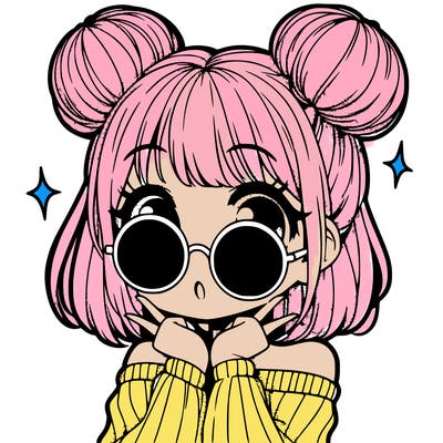 manga girl with hairbuns and sun shape sunglasses