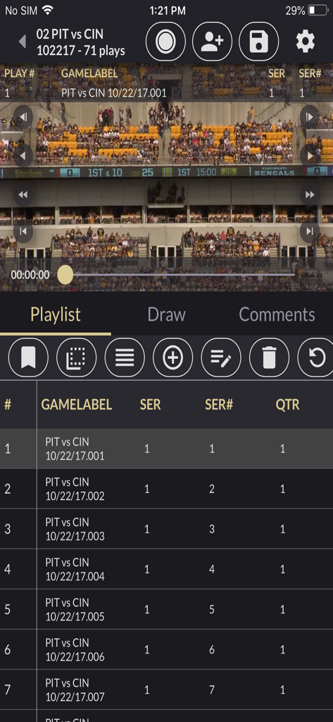 DVSport 360 - DVSport 360 interface showing football game film with a detailed play by play playlist for coaches and officials.