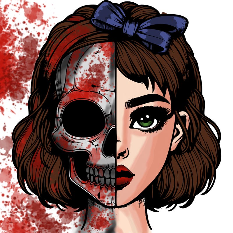 realistic girl with half skull mask