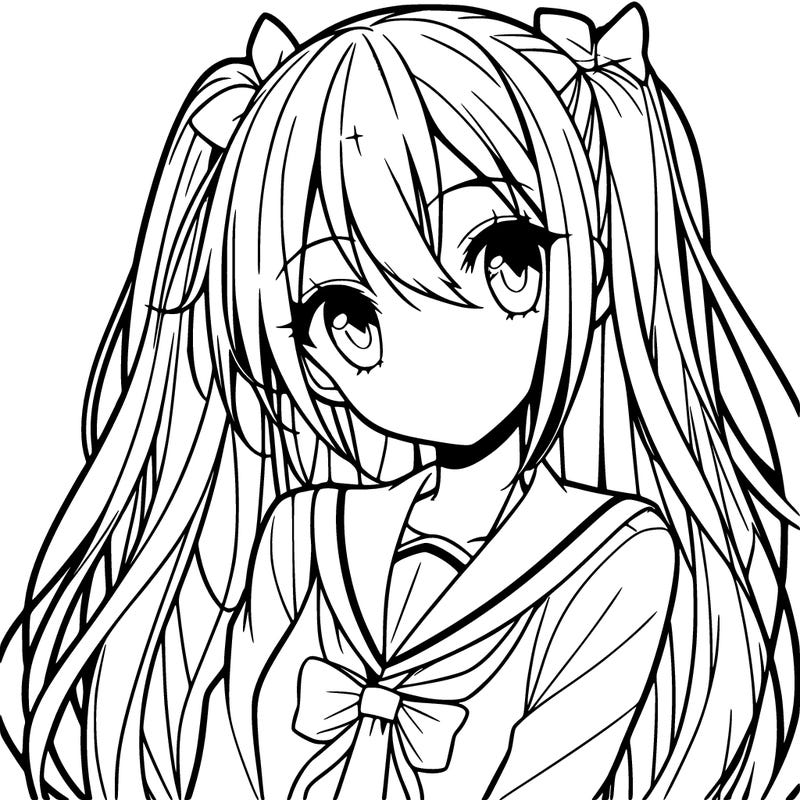 anime girl with long hair in ponytail