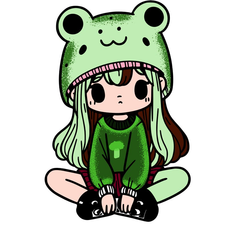 a girl wearing a frog hat and some frog socks