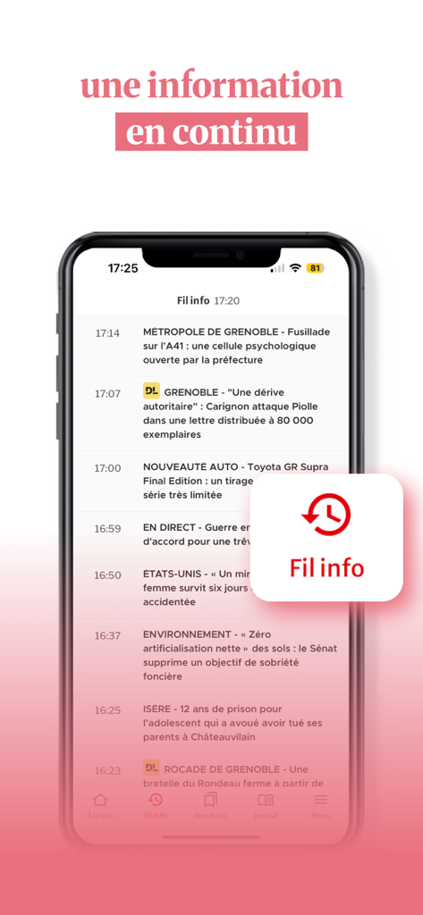 Le Dauphiné Libéré, actualités - Real-time news feed on the Le Dauphine Libere mobile app showing local and regional headlines.