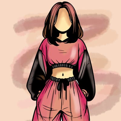 realistic girl faceless with baggy pants and a crop top
