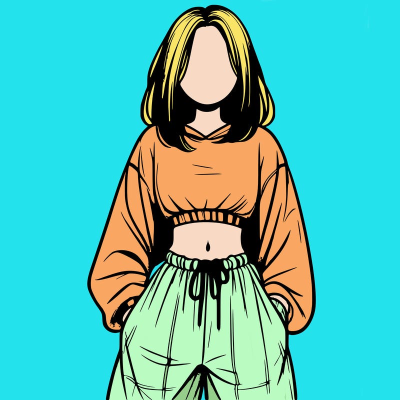 realistic girl faceless with baggy pants and a crop top